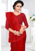 Red Net Embroidery Saree