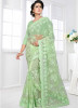 Green Net Embroidery Saree