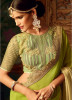 Cream & Green Satin Embroidery Saree