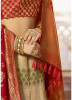 Beige & Red Banarasi Jacquard Silk Bridal Lehenga Choli