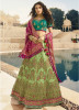 Green & Magenta Banarasi Jacquard Silk Bridal Lehenga Choli
