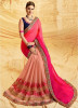 Peach & Pink Georgette Embroidery Saree