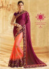 Orange & Purple Jacquard Silk Embroidery Saree