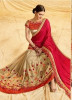 Beige & Red Jacquard Embroidery Saree