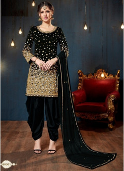 Black Taffeta Silk Glass Work Salwar Suit