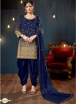 Blue Taffeta Silk Glass Work Salwar Suit