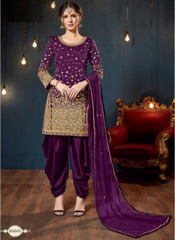 Purple Taffeta Silk Glass Work Salwar Suit