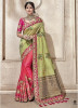 Olive Green & Pink Banarasi Silk Saree