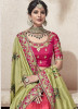 Olive Green & Pink Banarasi Silk Saree