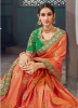 Orange & Green Bhagalpuri Silk Embroidery Saree