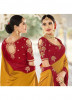 Dark Yellow & Red Banarasi Silk Saree