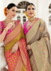 Dark Mustard & Pink Banarasi Silk Saree