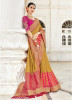 Dark Mustard & Pink Banarasi Silk Saree