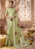Light Green Pure Satin Georgette Silk Embroidery Saree