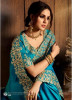 Sea Blue Barfi Silk All Over Saree With Heavy Work In Border Wedding Saree