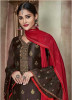 Brown Pure Banglori Silk Jacquard Straight-Cut Salwar Suit