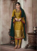 Olive Yellow Pure Banglori Silk Jacquard Straight-Cut Salwar Suit