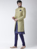 Yellow & Navy Blue Printed Sherwani Set