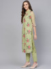 Green & Pink Embroidered Lace Kurta with Trousers & Dupatta