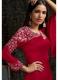 Red Georgette With Embroidery Work Floor-Length Readymade Gown