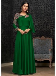 Green Georgette With Embroidery Work Floor-Length Readymade Gown