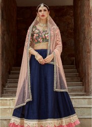 Blue & Pink Art Silk Lehenga Choli