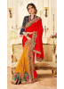 Red & Yellow Satin & Silk With Heavy Embroidery Saree