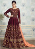 Maroon Mulberry Silk With Embroidery Ankle-Length Suit