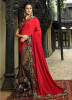 Dark Red & Gray Georgette With Heavy Designer Embroidery Saree