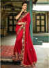 Dark Red Georgette With Heavy Designer Embroidery Saree