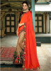 Persimmon & Beige Georgette With Heavy Designer Embroidery Saree
