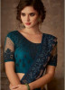 Sea Blue Organic Chiffon Silk Embroidery Saree