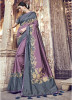 Dark Gray & Mauve Banarasi Pure Silk Embroidery Saree