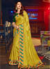 Olive Yellow Satin Georgette Embroidery Saree