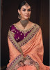 Peach Net Satin Georgette Silk Handloom Designer Saree