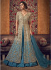 Beige & Light Teal Blue Net Shaded Ankle-Length Salwar Suit