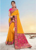 Yellow & Magenta Pure Satin Designer Saree