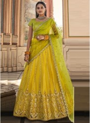 Yellow Net Wedding Lehenga Choli