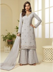 Light Silver Georgette Palazzo-Bottom Salwar Suit