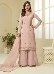 Light Baby Pink Georgette Palazzo-Bottom Salwar Suit