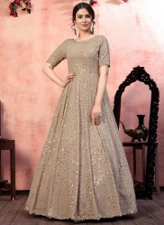 Beige Georgette Semi-Stitched Floor-Length Gown