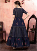 Dark Blue Silk Semi-Stitched Floor-Length Gown