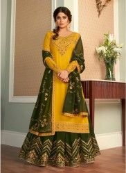 Yellow & Green Georgette Ghaghra-Bottom Suit