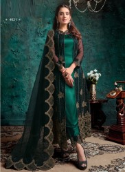 Dark Teal Green Net Designer Salwar Suit