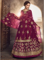 Purple Pure Dola Jacquard Ghagra-Bottom Salwar Suit