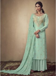 Mint Pure Banarasi Jacquard Salwar Suit