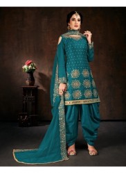 Teal Blue Jam Cotton With Embroidery Work Salwar Kameez
