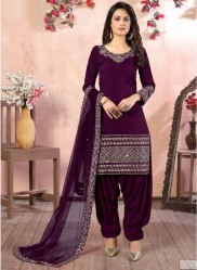 Purple Art Silk Patiala Salwar Kameez