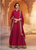 Bright Red Pure Silk Embroidery Work Ankle-Length Salwar Suit