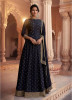 Dark Blue Pure Silk Embroidery Work Ankle-Length Salwar Suit